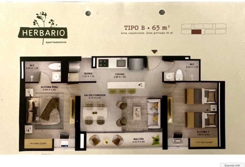 Apartamento en venta Antioquia Itagüí Fátima 63 m2 Habitaciones 2 Baños 2 Garajes 1 Precio $436000000