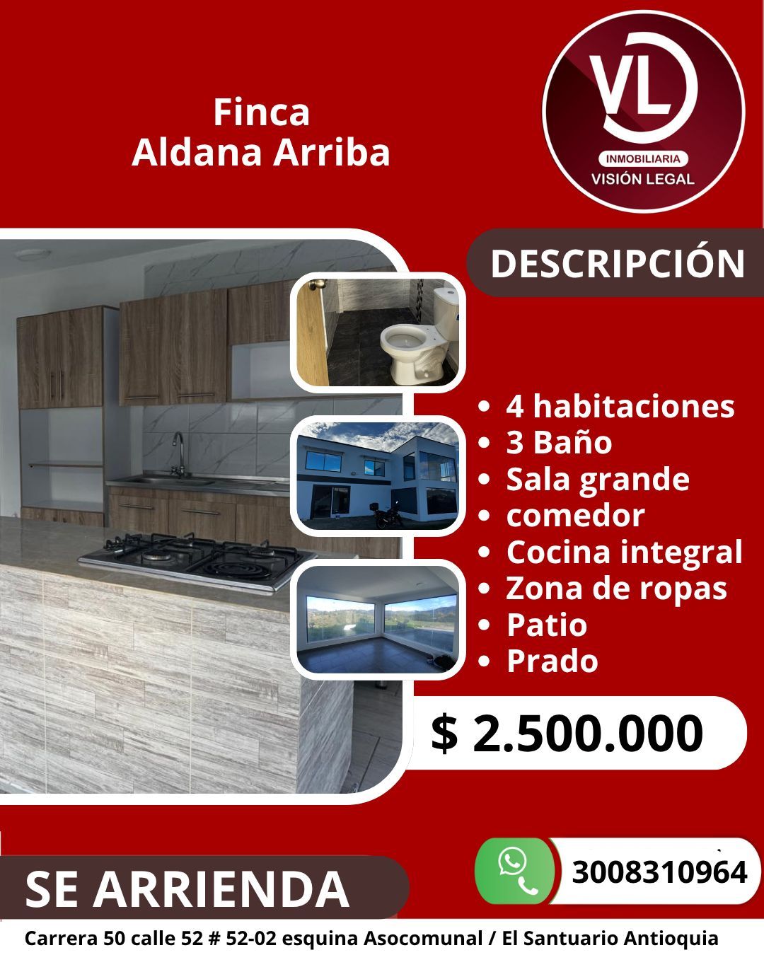 Casa Campestre en arriendo o venta Antioquia El Santuario El Santuario 6600 m2 Habitaciones 4 Baños 3 Garajes 6 Precio venta $1800000000 Precio arriendo $2500000