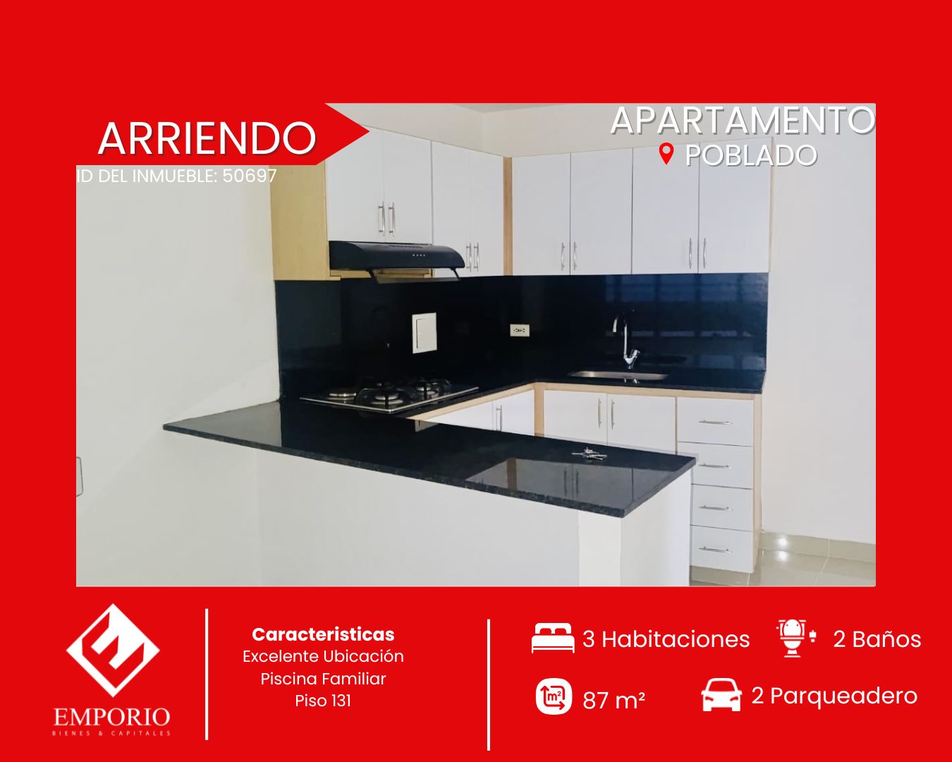 Apartamento en arriendo Antioquia Medellín Asomadera No2 87 m2 Habitaciones 3 Baños 2 Garajes 1 Precio $4000000