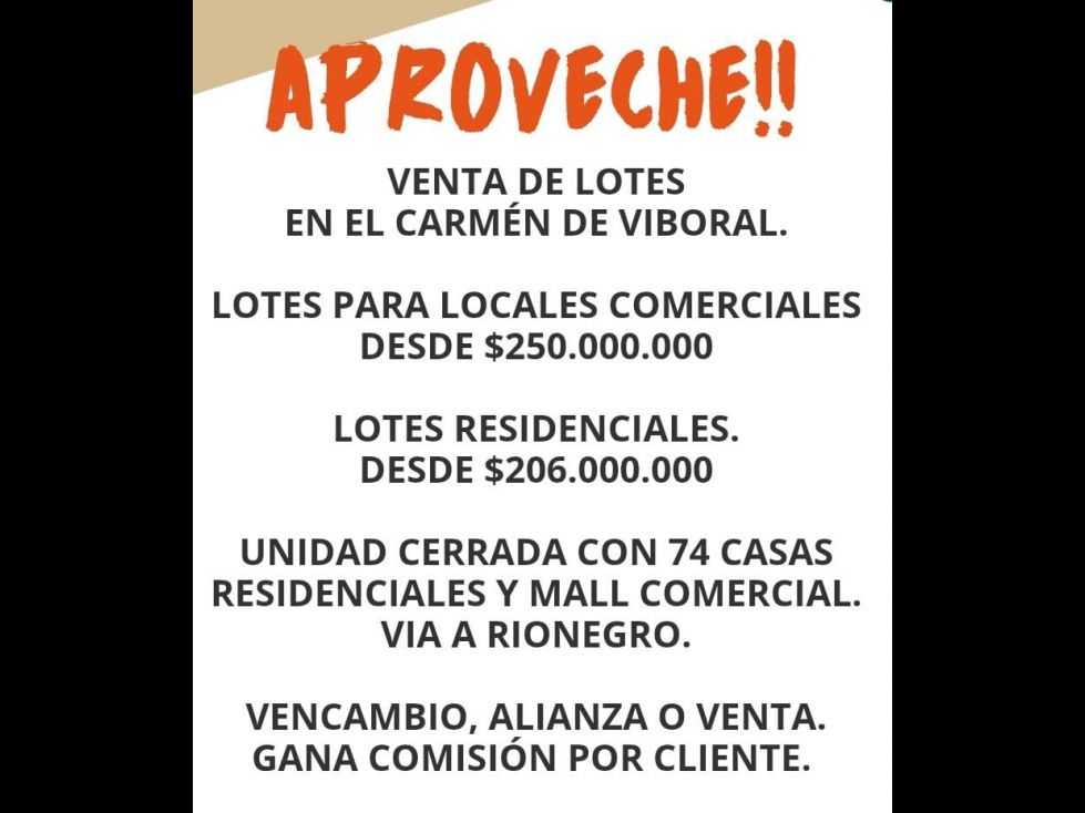 Lote en venta Antioquia El Carmen De Viboral La María 60 m2 Habitaciones 0 Baños 1 Garajes 1 Precio $295000000