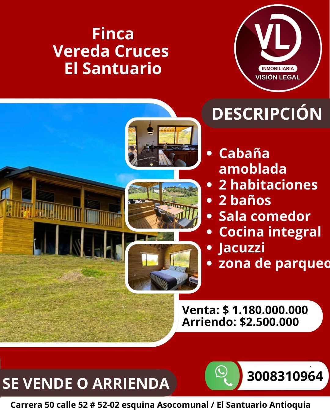 Casa Campestre en arriendo o venta Antioquia El Santuario El Santuario 4480 m2 Habitaciones 6 Baños 5 Garajes 6 Precio venta $1180000000 Precio arriendo $2500000