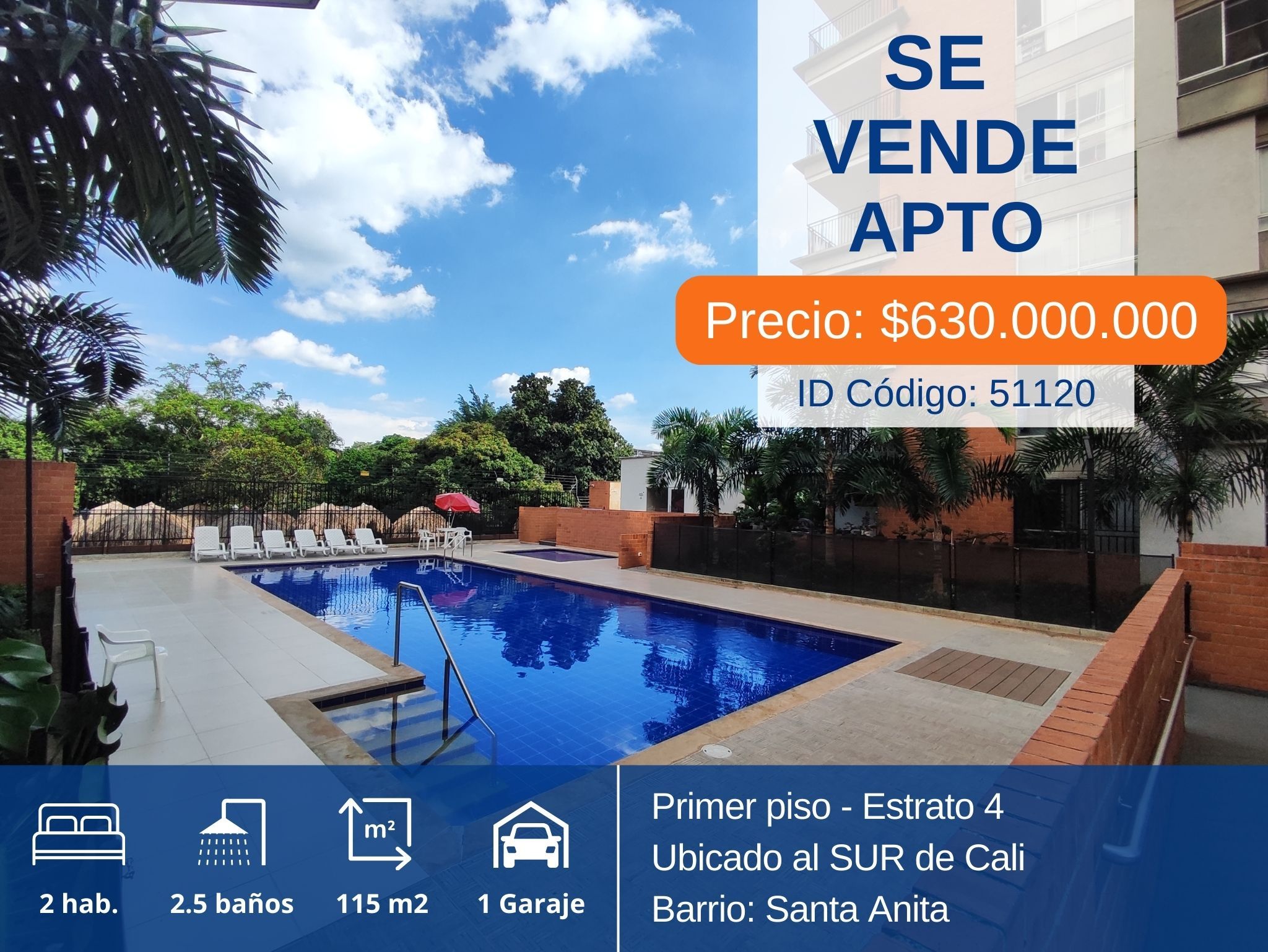 Apartamento en venta Valle Del Cauca Cali Santa Anita - La Selva 115 m2 Habitaciones 2 Baños 3 Garajes 1 Precio $630000000
