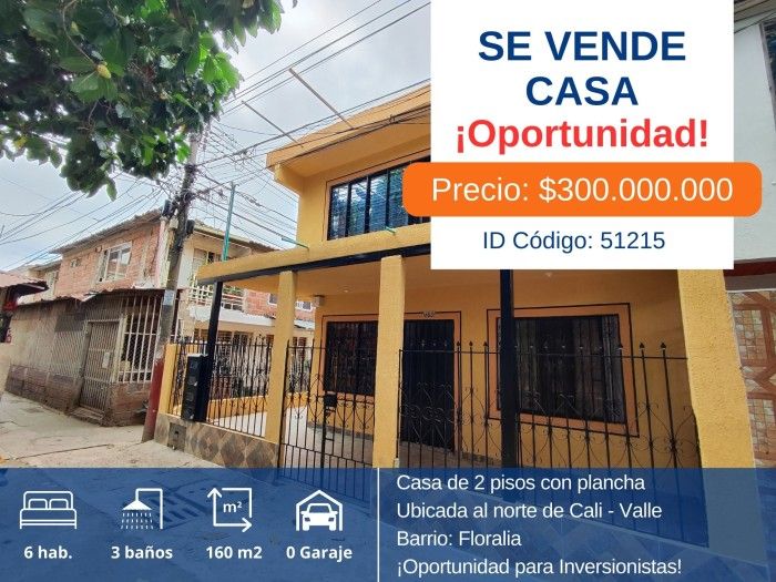 Casa en venta Valle Del Cauca Cali Ciudadela Floralia 160 m2 Habitaciones 6 Baños 3 Garajes 0 Precio $300000000