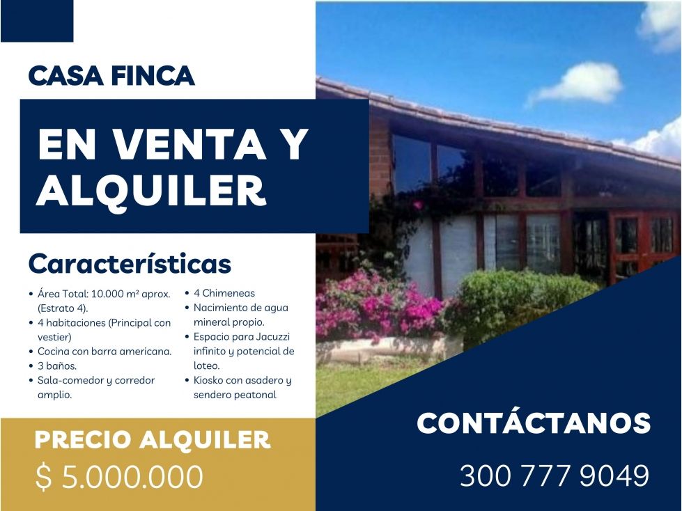 Casa Campestre en arriendo o venta Antioquia Bello Andalucía 10000 m2 Habitaciones 4 Baños 3 Garajes 0 Precio venta $1700000000 Precio arriendo $5000000