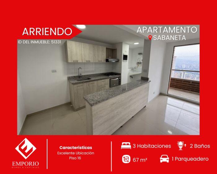 Apartamento en arriendo Antioquia Sabaneta Sabaneta 67 m2 Habitaciones 3 Baños 2 Garajes 1 Precio $2300000