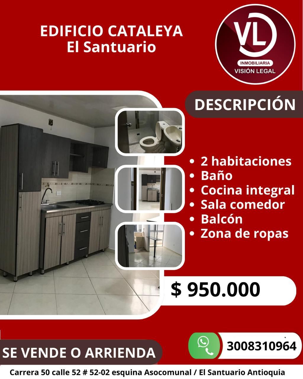Apartaestudio en arriendo Antioquia El Santuario El Santuario 54 m2 Habitaciones 2 Baños 1 Garajes 0 Precio $950000