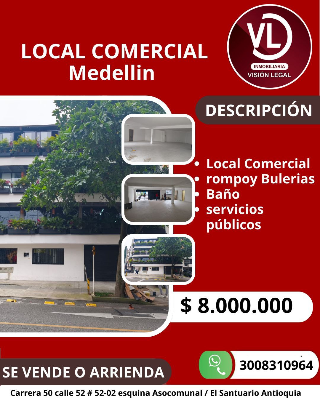Local Comercial en arriendo Antioquia Medellín Laureles 120 m2 Habitaciones 0 Baños 1 Garajes 0 Precio $8000000