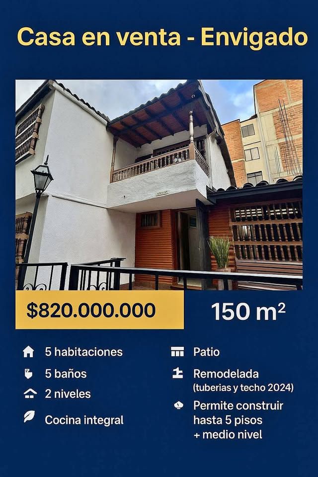 Casa en venta Antioquia Envigado Alcalá 150 m2 Habitaciones 5 Baños 5 Garajes 0 Precio $850000000