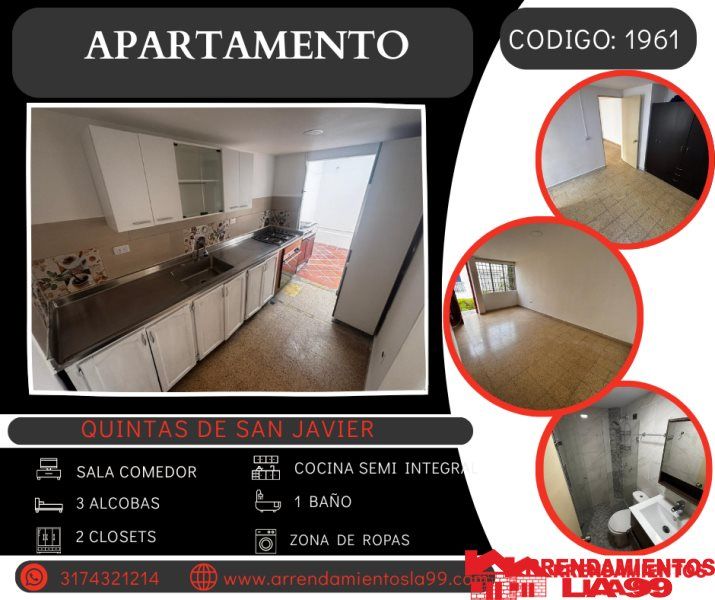 Apartamento en arriendo Antioquia Medellín Eduardo Santos 60 m2 Habitaciones 3 Baños 1 Garajes 0 Precio $1700000