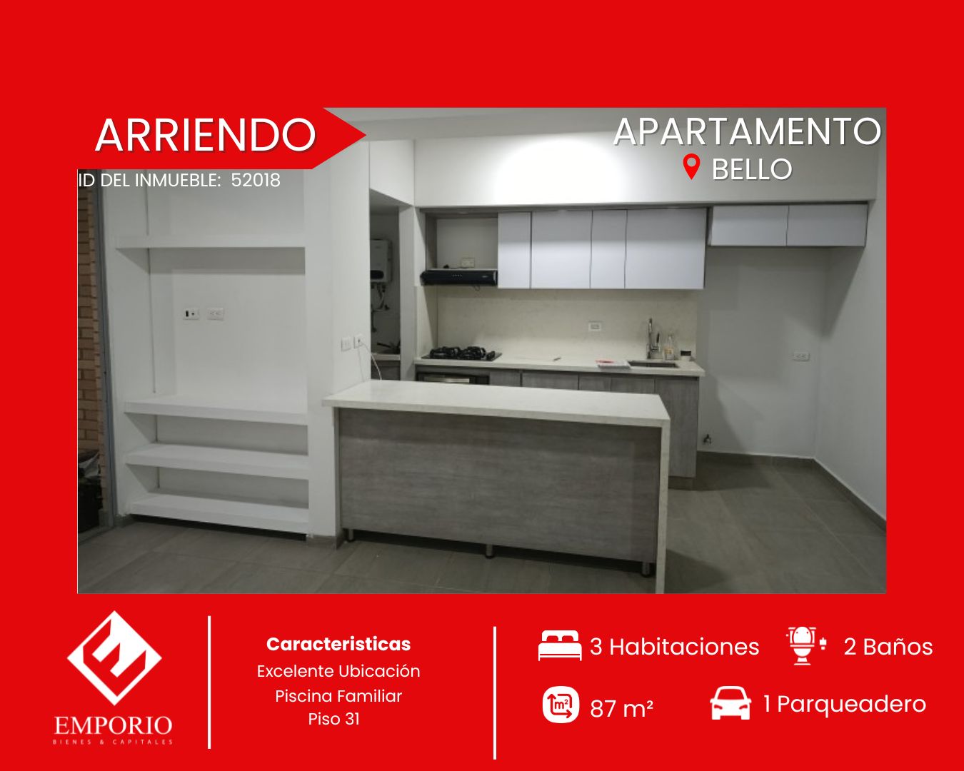Apartamento en arriendo Antioquia Bello Santa Ana 87 m2 Habitaciones 3 Baños 2 Garajes 1 Precio $3500000