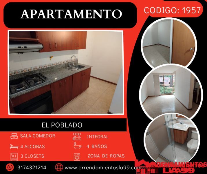 Apartamento en arriendo o venta Antioquia Medellín Castropol 110 m2 Habitaciones 4 Baños 4 Garajes 2 Precio venta $850000000 Precio arriendo $5000000