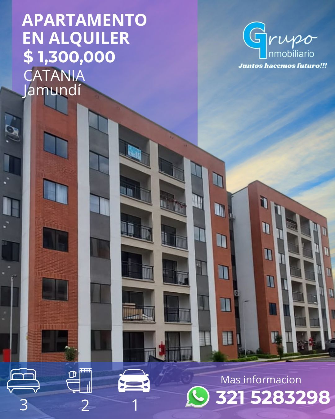 Apartamento en arriendo Valle Del Cauca Jamundí Alferez Real 63 m2 Habitaciones 3 Baños 2 Garajes 1 Precio $1300000