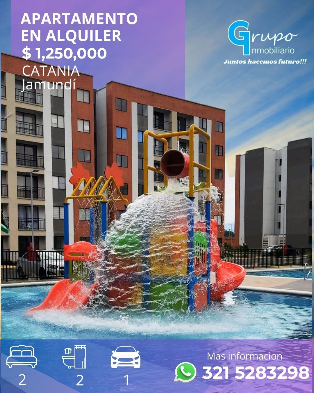 Apartamento en arriendo Valle Del Cauca Jamundí Alferez Real 63 m2 Habitaciones 2 Baños 2 Garajes 1 Precio $1250000