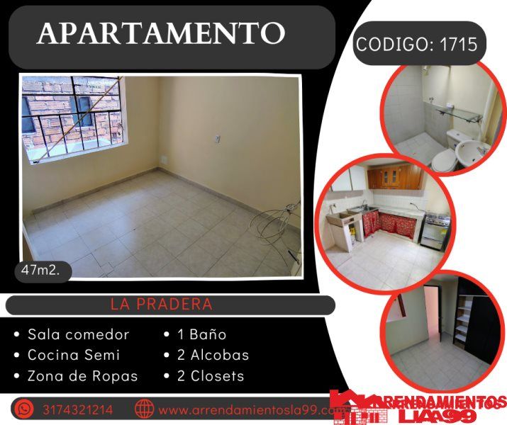 Apartamento en arriendo Antioquia Medellín La Pradera 57 m2 Habitaciones 2 Baños 1 Garajes 0 Precio $1300000