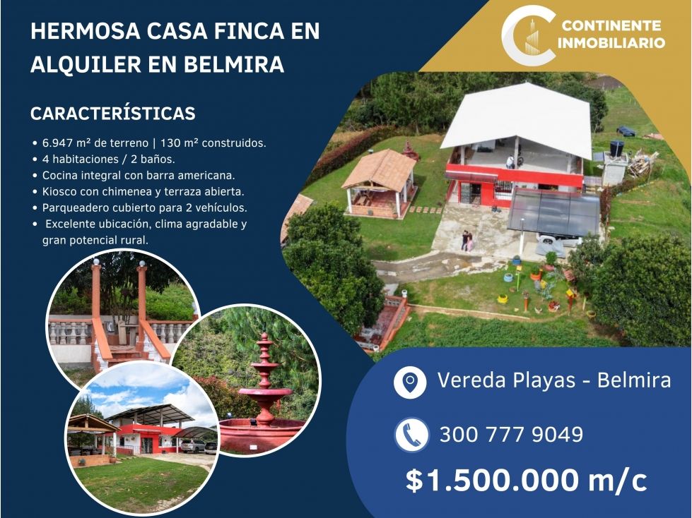 Casa Campestre en arriendo Antioquia Belmira Belmira 6947 m2 Habitaciones 4 Baños 2 Garajes 2 Precio $1500000