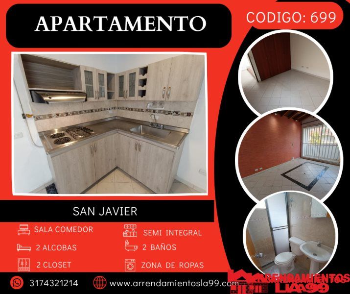 Apartamento en arriendo Antioquia Medellín San Javier No1 56 m2 Habitaciones 2 Baños 2 Garajes 0 Precio $1600000