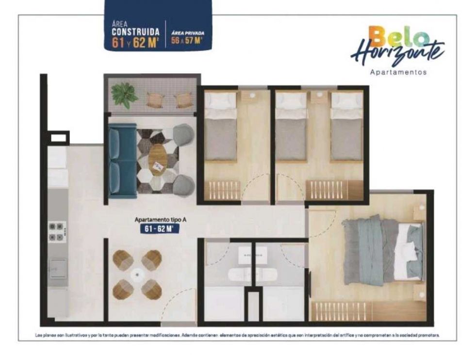 Apartamento en venta Antioquia Bello La Primavera 62 m2 Habitaciones 3 Baños 2 Garajes 1 Precio $243000000