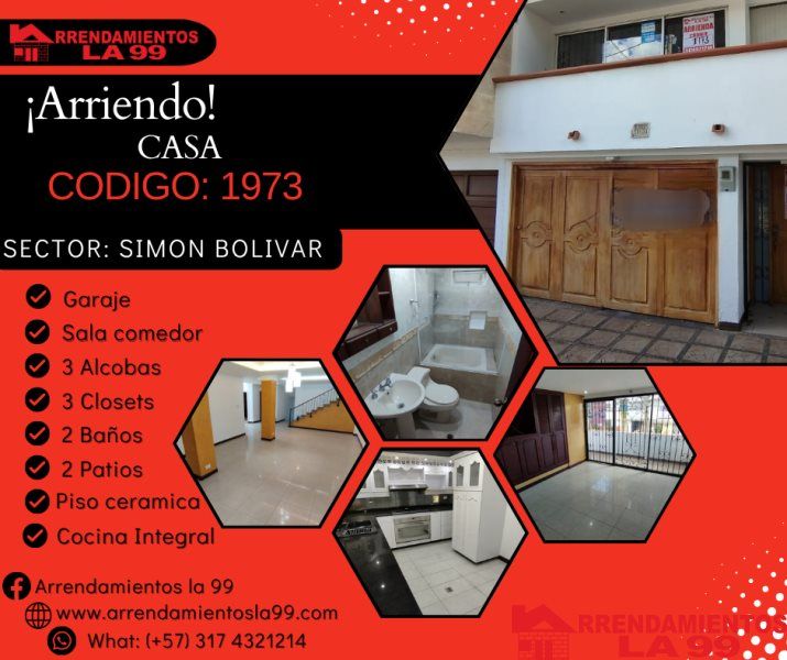 Casa en arriendo Antioquia Medellín Simon Bolivar 170 m2 Habitaciones 3 Baños 3 Garajes 1 Precio $4500000