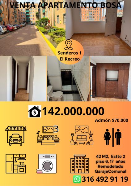 Apartamento en venta Cundinamarca Bogotá Los Condominios Del Recreo Et I 42 m2 Habitaciones 3 Baños 1 Garajes 0 Precio $142000000