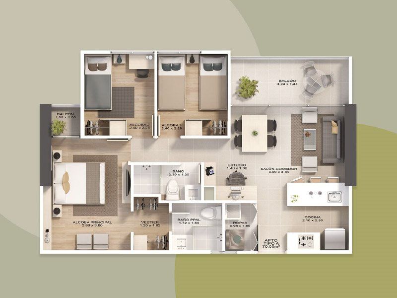 Apartamento en venta Antioquia Sabaneta Ancon Sur 70 m2 Habitaciones 1 Baños 2 Garajes 0 Precio $515000000