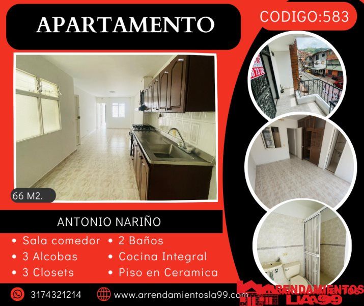 Apartamento en venta Antioquia Medellín Antonio Nariño 82 m2 Habitaciones 3 Baños 2 Garajes 0 Precio $300000000