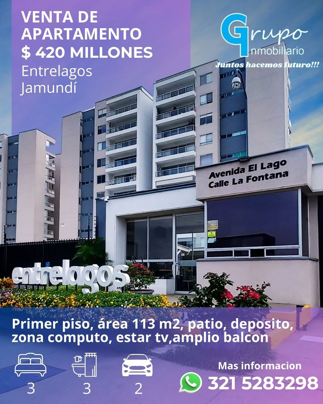 Apartamento en venta Valle Del Cauca Jamundí Cn Portales De Verde Horizonte 113 m2 Habitaciones 3 Baños 3 Garajes 2 Precio $420000000
