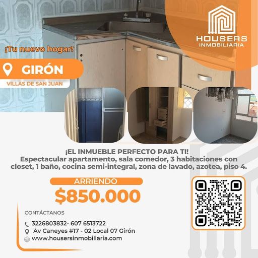 Apartamento en arriendo Santander Girón Villas De San Juan 81 m2 Habitaciones 3 Baños 1 Garajes 0 Precio $850000