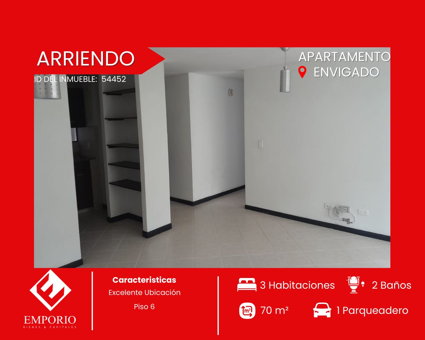 Apartamento en arriendo Antioquia Envigado Loma Del Barro 70 m2 Habitaciones 3 Baños 2 Garajes 1 Precio $2600000