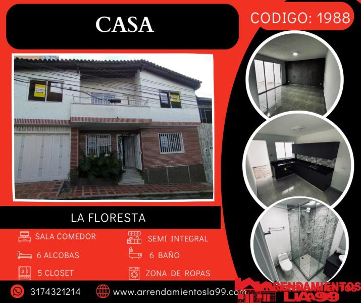 Casa en arriendo Antioquia Medellín La Floresta 230 m2 Habitaciones 6 Baños 6 Garajes 2 Precio $7000000