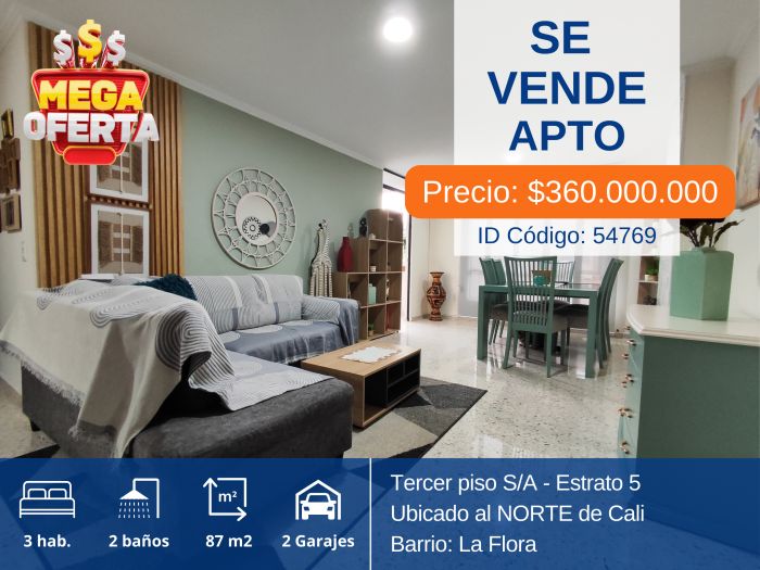 Apartamento en venta Valle Del Cauca Cali Urbanización Nordika 87 m2 Habitaciones 3 Baños 2 Garajes 2 Precio $360000000