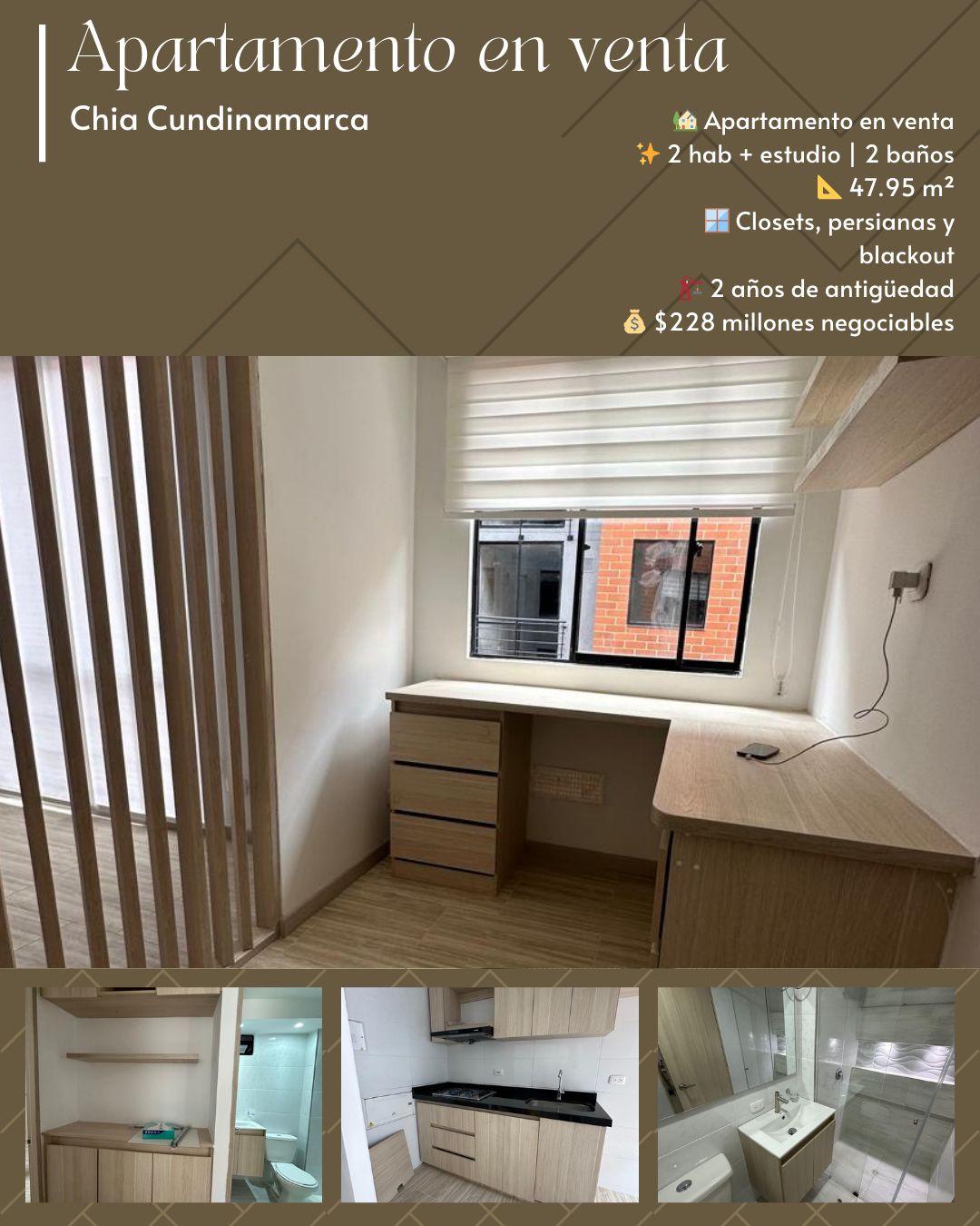 Apartamento en venta Cundinamarca Chía Bojaca 48 m2 Habitaciones 3 Baños 2 Garajes 0 Precio $228000000