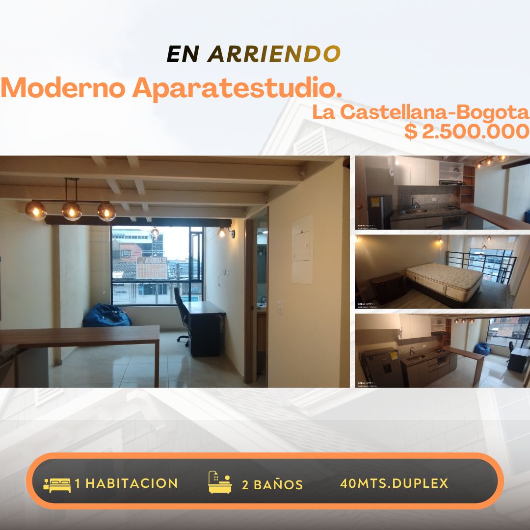 Apartamento en arriendo Cundinamarca Bogotá La Castellana 40 m2 Habitaciones 1 Baños 2 Garajes 0 Precio $2500000
