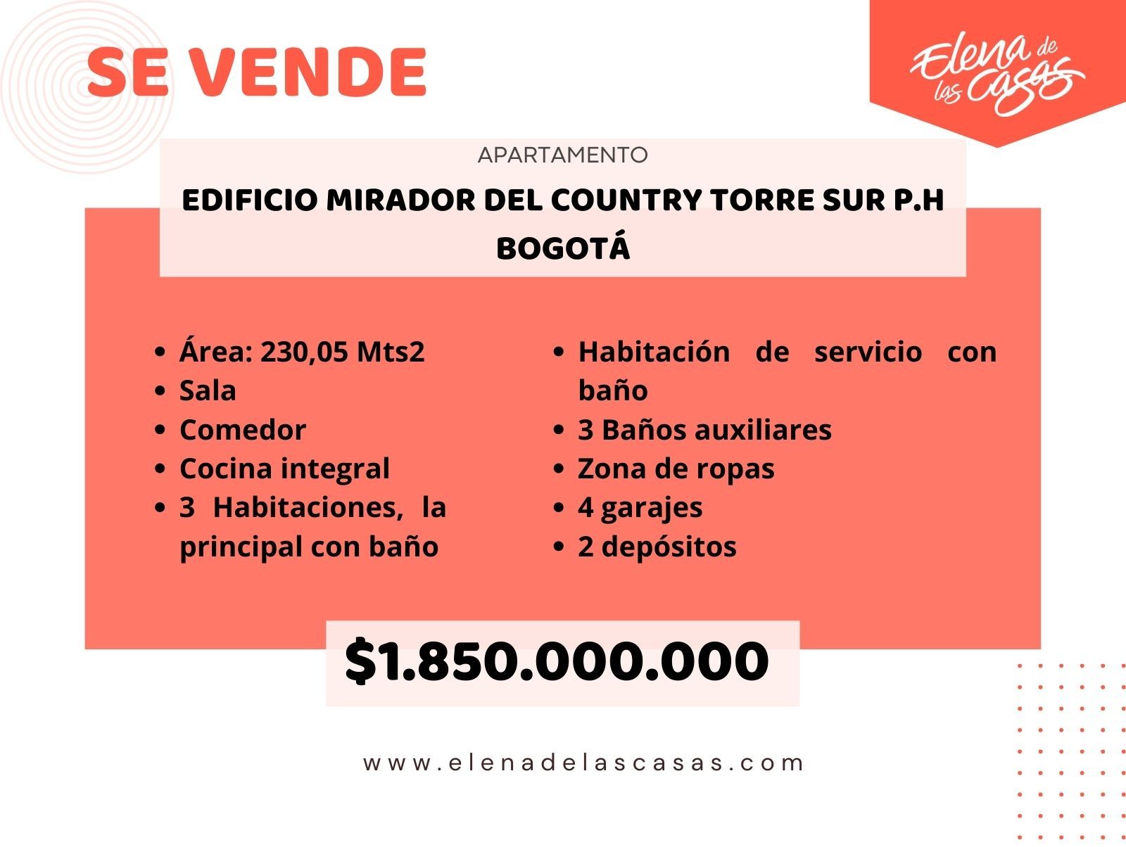 Apartamento en venta Cundinamarca Bogotá La Carolina 230 m2 Habitaciones 3 Baños 3 Garajes 4 Precio $1850000000