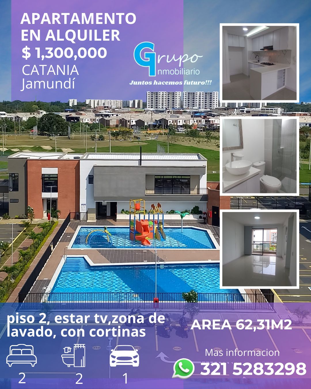 Apartamento en arriendo Valle Del Cauca Jamundí Alferez Real 63 m2 Habitaciones 2 Baños 2 Garajes 1 Precio $1300000