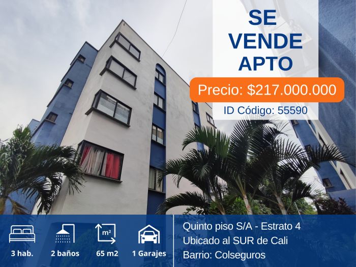 Apartamento en venta Valle Del Cauca Cali Colseguros Andes 65 m2 Habitaciones 3 Baños 2 Garajes 1 Precio $217000000