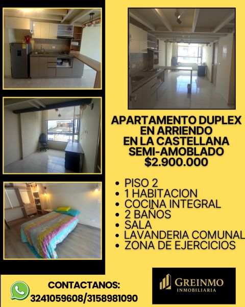 Apartamento en arriendo Cundinamarca Bogotá La Castellana 40 m2 Habitaciones 1 Baños 2 Garajes 0 Precio $2800000
