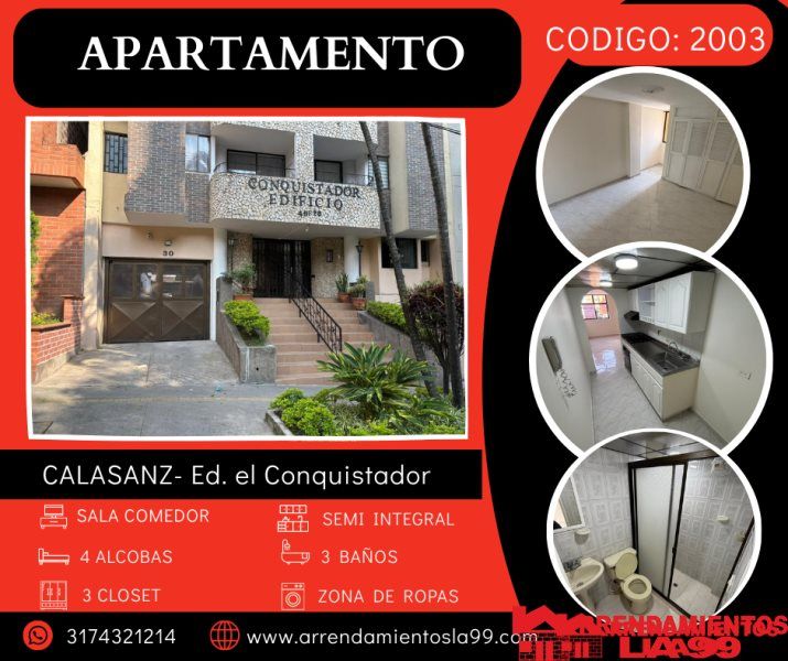 Apartamento en arriendo Antioquia Medellín Urbanizacion Plaza Vicuña 110 m2 Habitaciones 4 Baños 3 Garajes 1 Precio $2900000