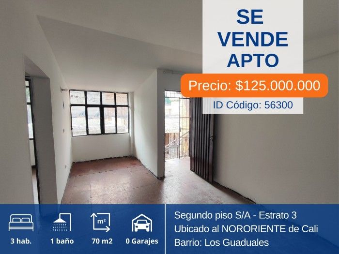 Apartamento en venta Valle Del Cauca Cali Los Guaduales 60 m2 Habitaciones 3 Baños 1 Garajes 0 Precio $125000000