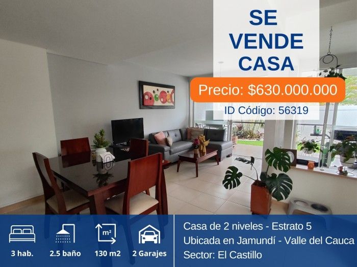 Casa en venta Valle Del Cauca Jamundí Cr Cedros Del Castillo 157 m2 Habitaciones 3 Baños 3 Garajes 2 Precio $630000000