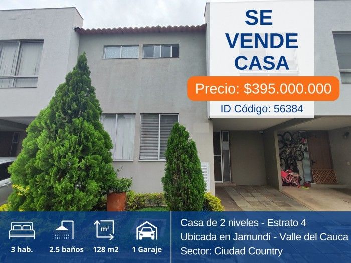 Casa en venta Valle Del Cauca Jamundí Cr Jilgero 128 m2 Habitaciones 3 Baños 3 Garajes 1 Precio $395000000