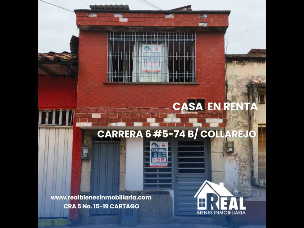 Casa en arriendo Valle Del Cauca Cartago San Nicolás 100 m2 Habitaciones 5 Baños 3 Garajes 0 Precio $950000