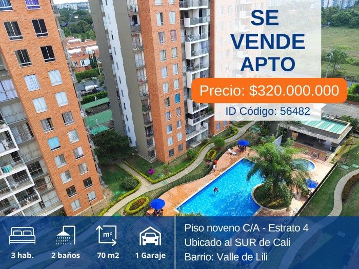 Apartamento en venta Valle Del Cauca Cali Conjunto Residencial Mirador De La Alameda 70 m2 Habitaciones 3 Baños 2 Garajes 1 Precio $320000000