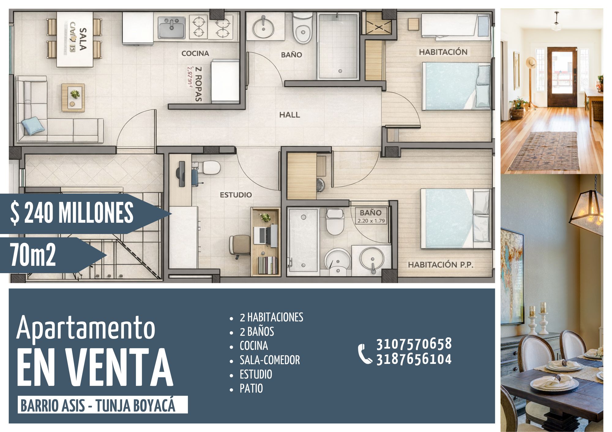 Apartamento en venta Boyacá Tunja Asís 70 m2 Habitaciones 3 Baños 2 Garajes 0 Precio $240000000