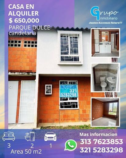 Casa en arriendo Valle Del Cauca Candelaria Candelaria 50 m2 Habitaciones 3 Baños 2 Garajes 1 Precio $650000