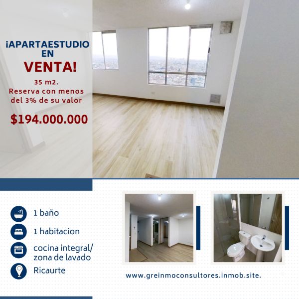 Apartaestudio en venta Cundinamarca Bogotá Ricaurte 35 m2 Habitaciones 1 Baños 1 Garajes 0 Precio $194000000