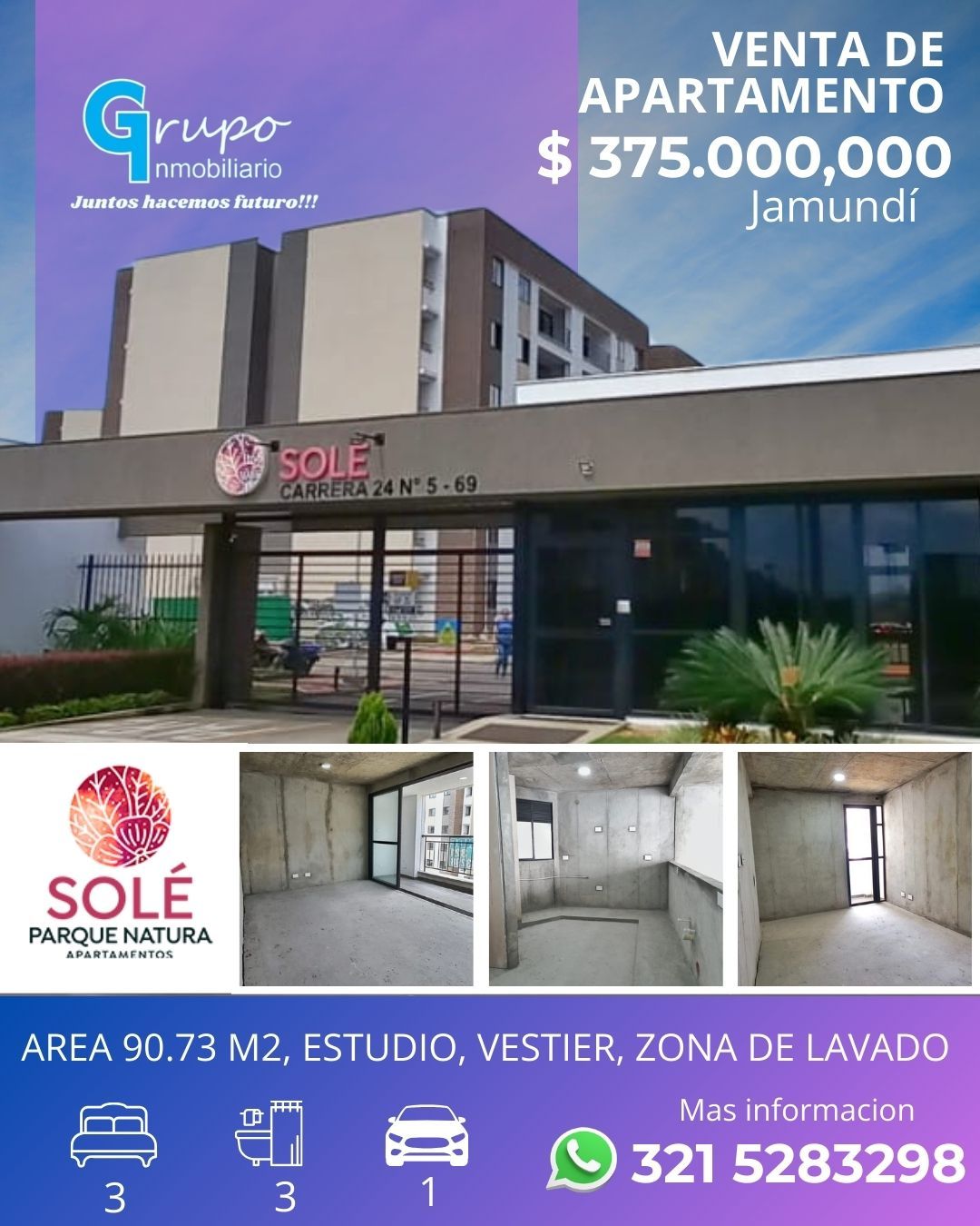 Apartamento en venta Valle Del Cauca Jamundí Ub Villa Monica 91 m2 Habitaciones 3 Baños 3 Garajes 1 Precio $370000000