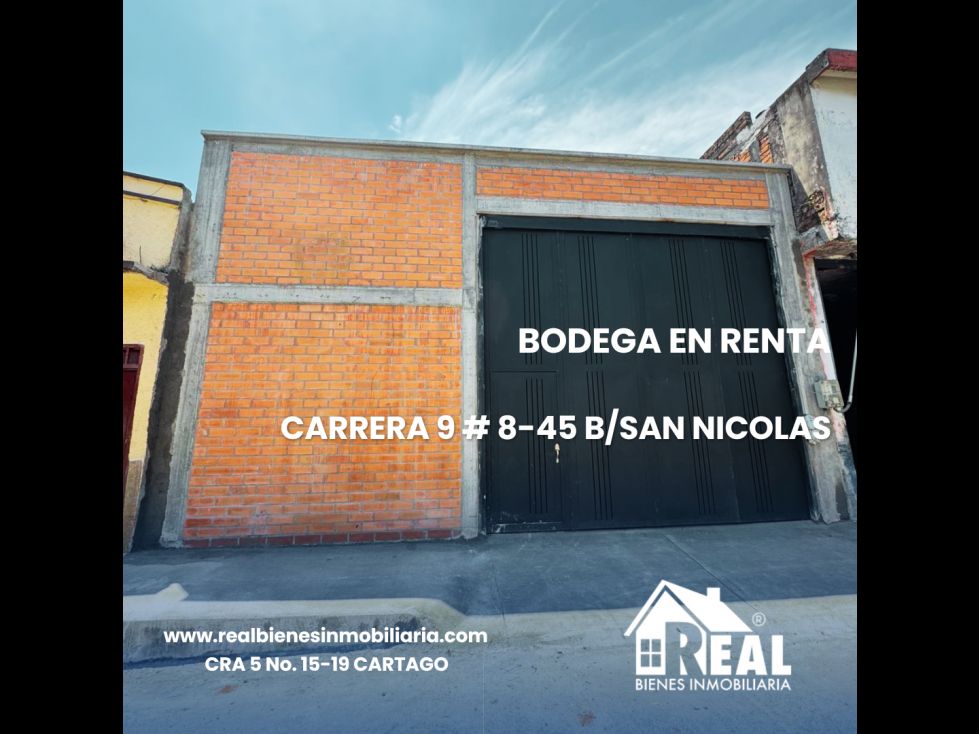 Bodega en arriendo Valle Del Cauca Cartago San Nicolás 350 m2 Habitaciones 0 Baños 1 Garajes 0 Precio $3300000