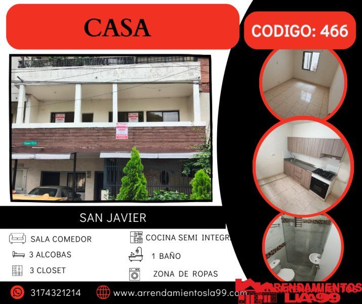 Casa en arriendo Antioquia Medellín Villanueva 95 m2 Habitaciones 3 Baños 1 Garajes 0 Precio $2200000