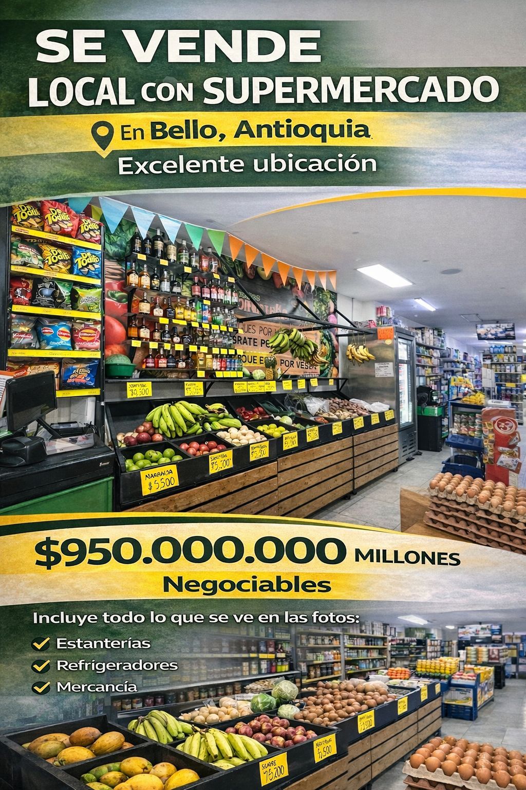 Local Comercial en arriendo o venta Antioquia Bello Centro 184 m2 Habitaciones 1 Baños 1 Garajes 0 Precio venta $950000000 Precio arriendo $950000000