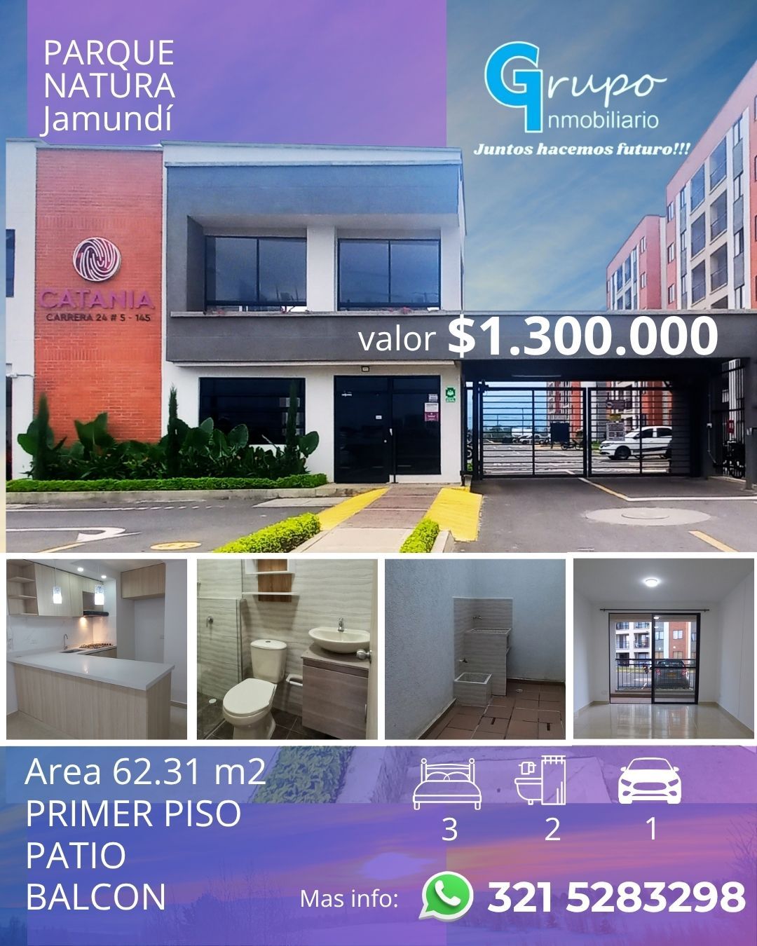 Apartamento en arriendo Valle Del Cauca Jamundí Alferez Real 63 m2 Habitaciones 3 Baños 2 Garajes 1 Precio $1300000